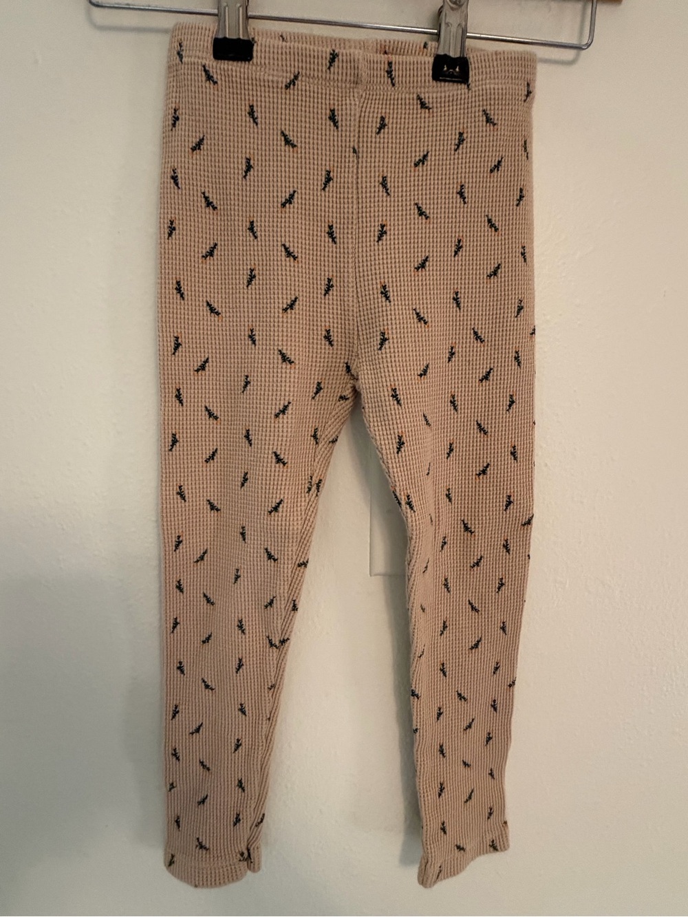 Zara Beige Waffle-Knit Leggings‎ with floral accents